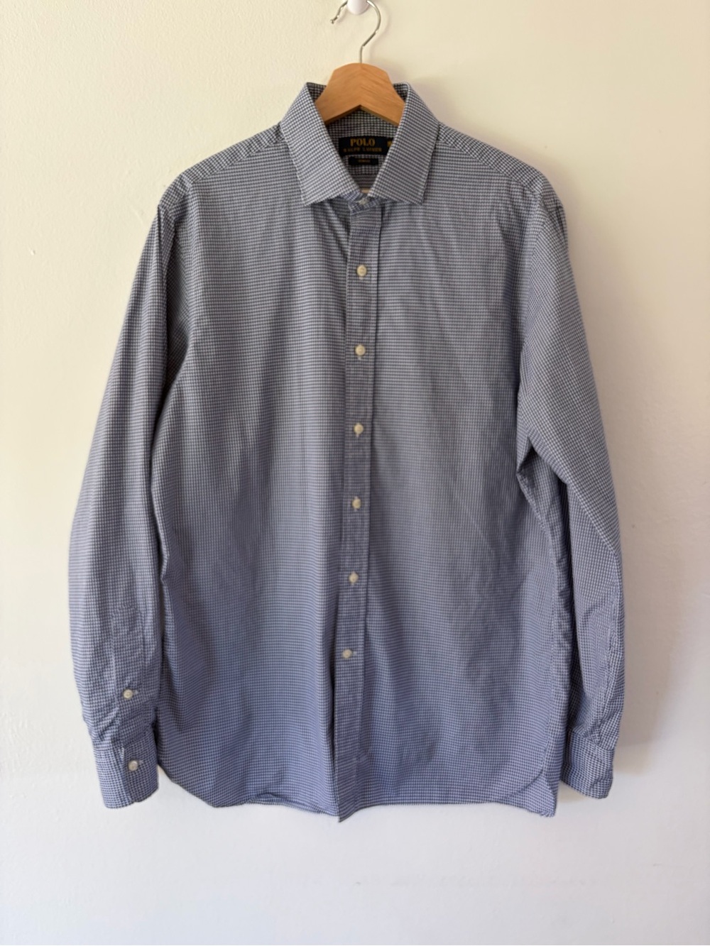 Polo Ralph Lauren Slim Fit Blue & White‎ Gingham Button-Up Collared Shirt